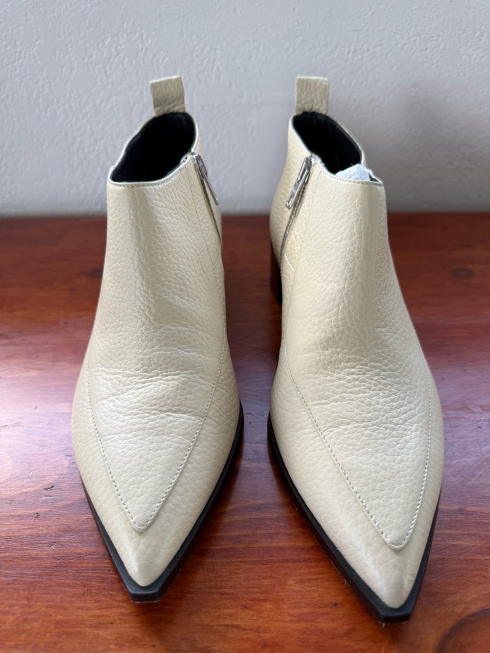Everlane Cream Pointed Leather Ankle Booties